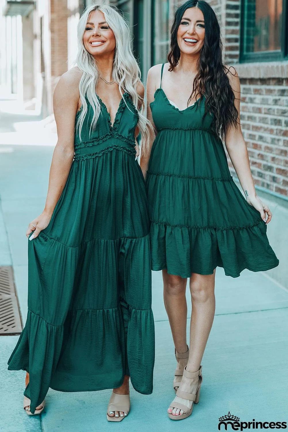 Cross Back Frilled Sleeveless Tiered Maxi Dress