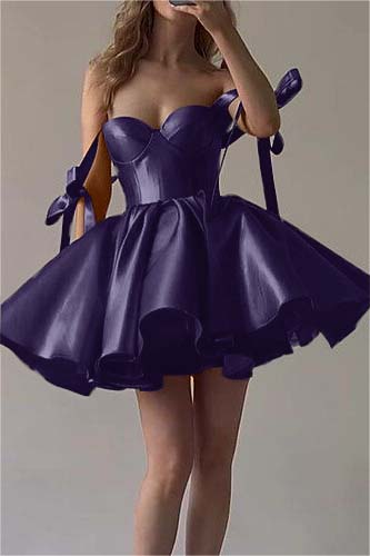 Hidais Fuchsia Satin Sweetheart Sleeveless  Short Homecoming Dress With Ruffles