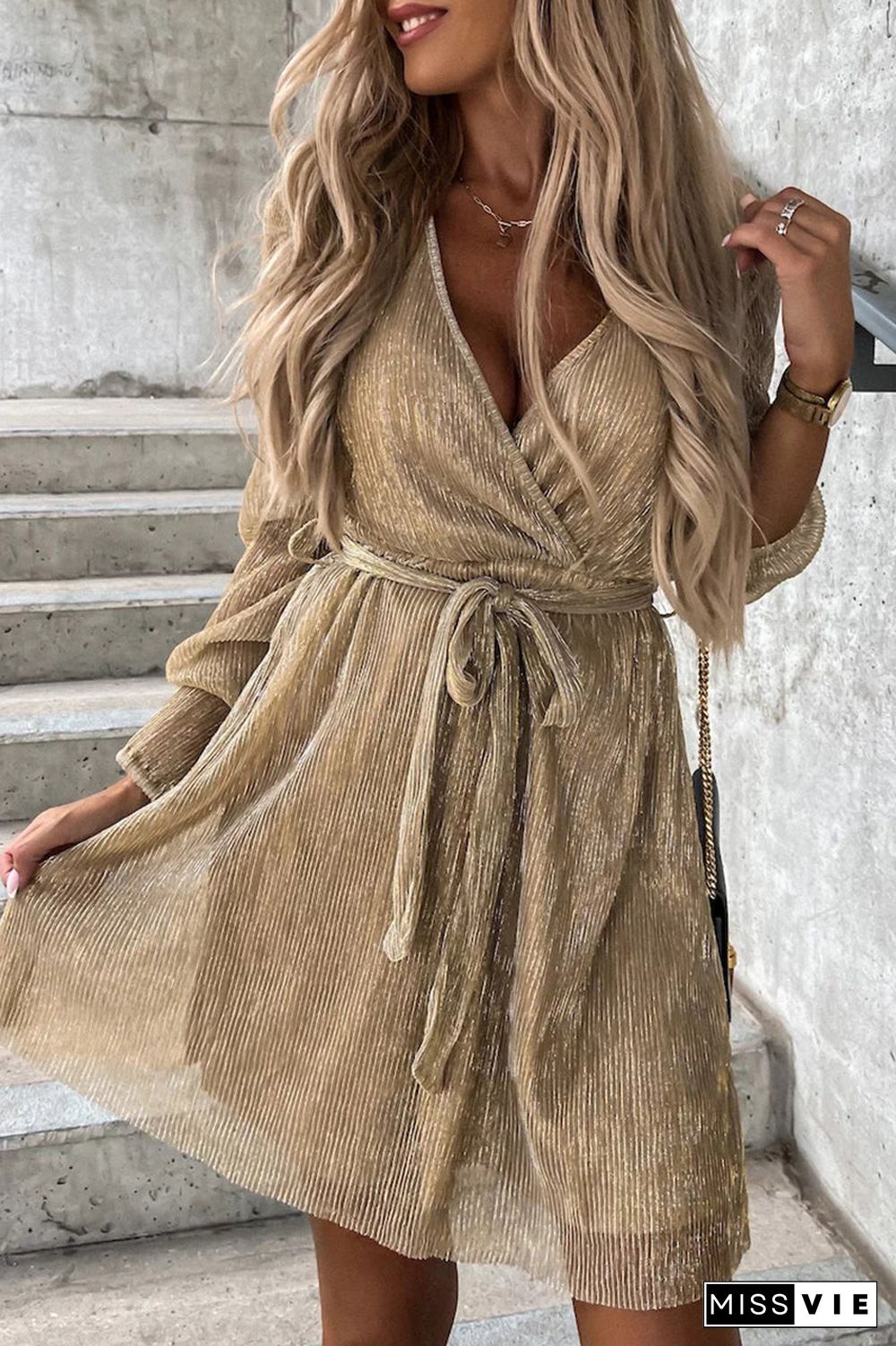 Fashion Sexy Solid Frenulum V Neck A Line Dresses