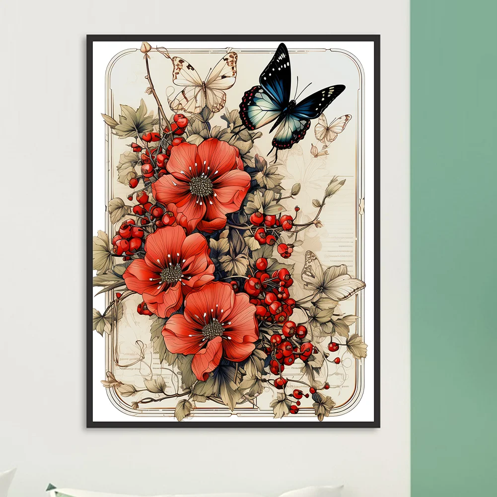 Diamond Painting - Full Round Drill - Vintage Saffron Butterfly(Canvas|30*40cm)