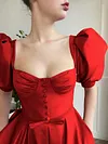 Square-Neck Puff Sleeve Split-Front Backless Party Midi Dress