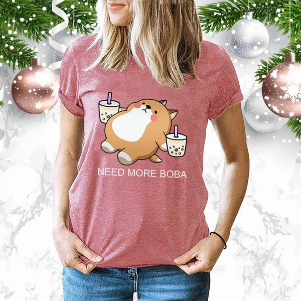 Funny Corgi Dog Print T-shirts For Women Summer Round Neck Tee Shirt Femme Fashion Casual T-shirts
