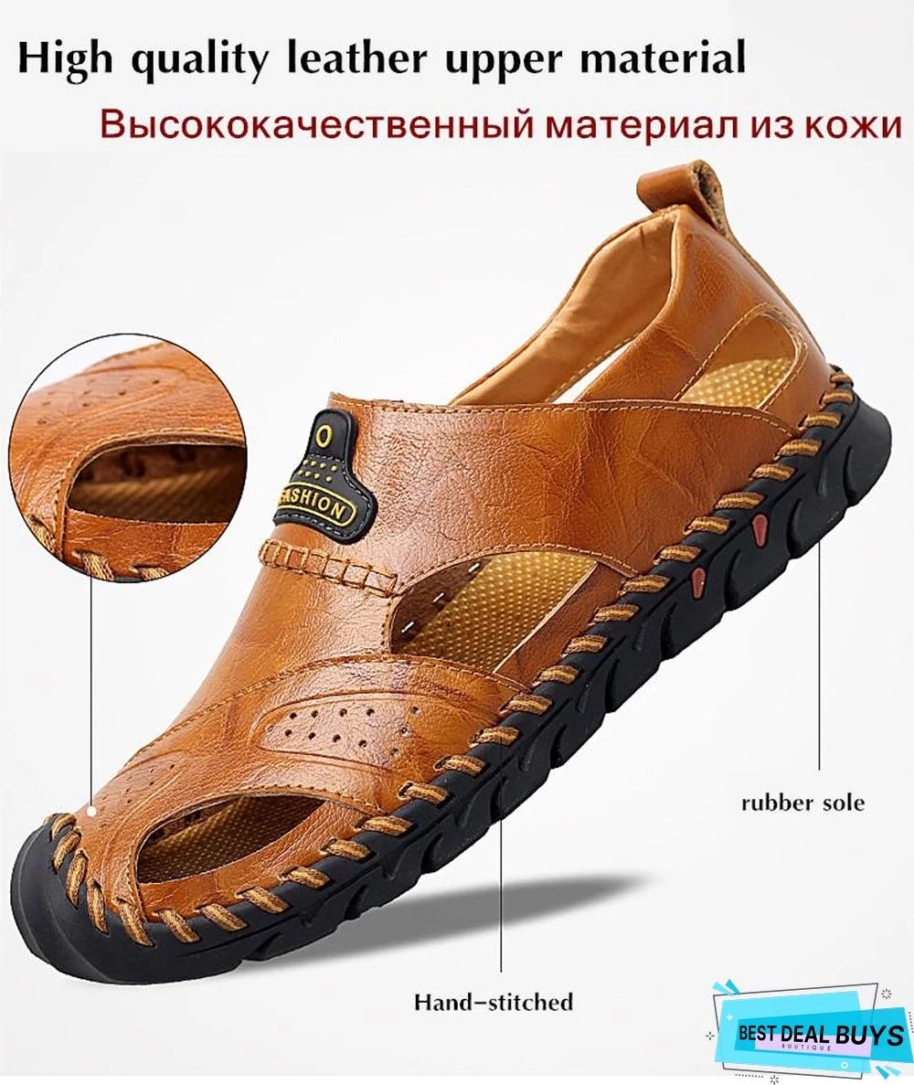 Men's Leather Beach Sandals Outdoor Breathable Casual Footwear Walking Sandals