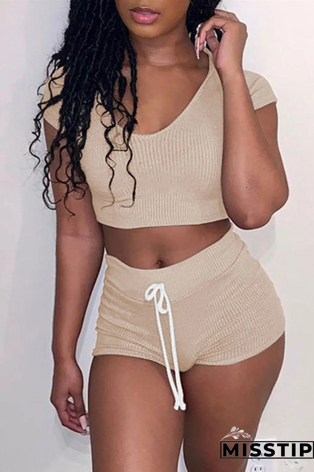 Apricot Casual Living Solid Basic O Neck Two Pieces
