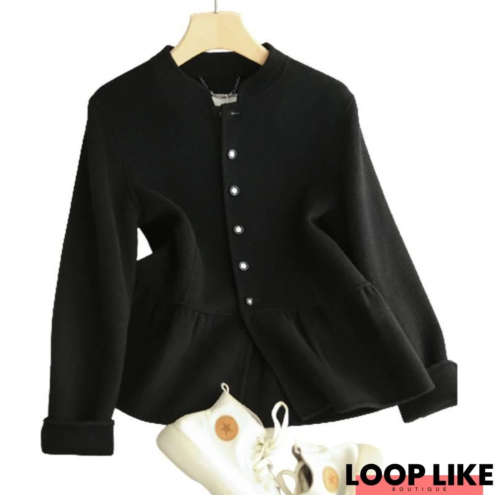 Luxury High End Handmade Woolen Lotus Leaf Short Coat Women