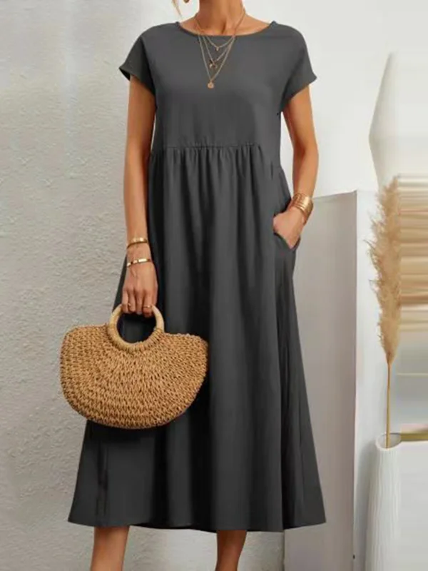 Chic Round-Neck Midi Dress in 11 Stunning Colors
