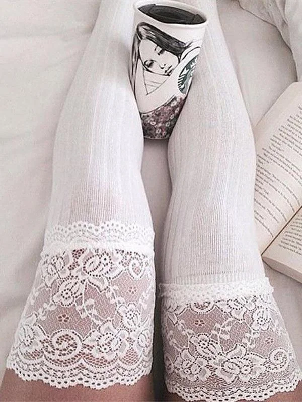 Knitted Lace Over Knee Long Thigh-High Socks