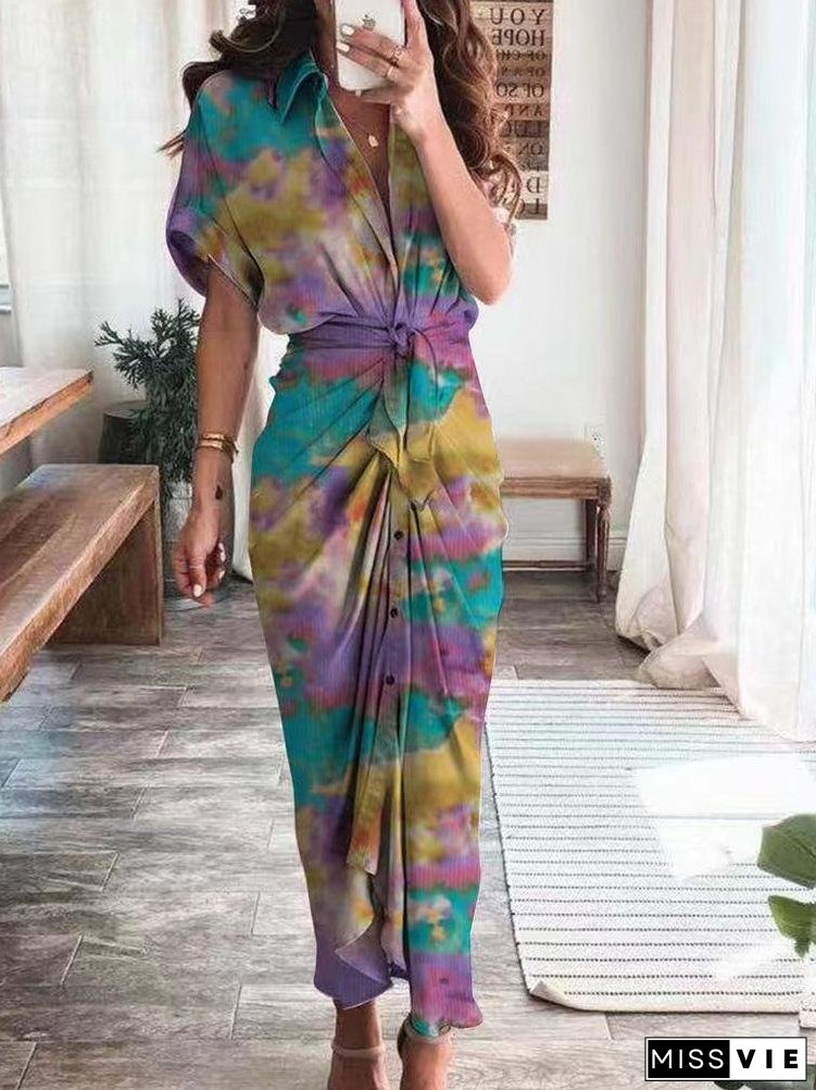 Casual Multicolor Printed Button Shirt Dress