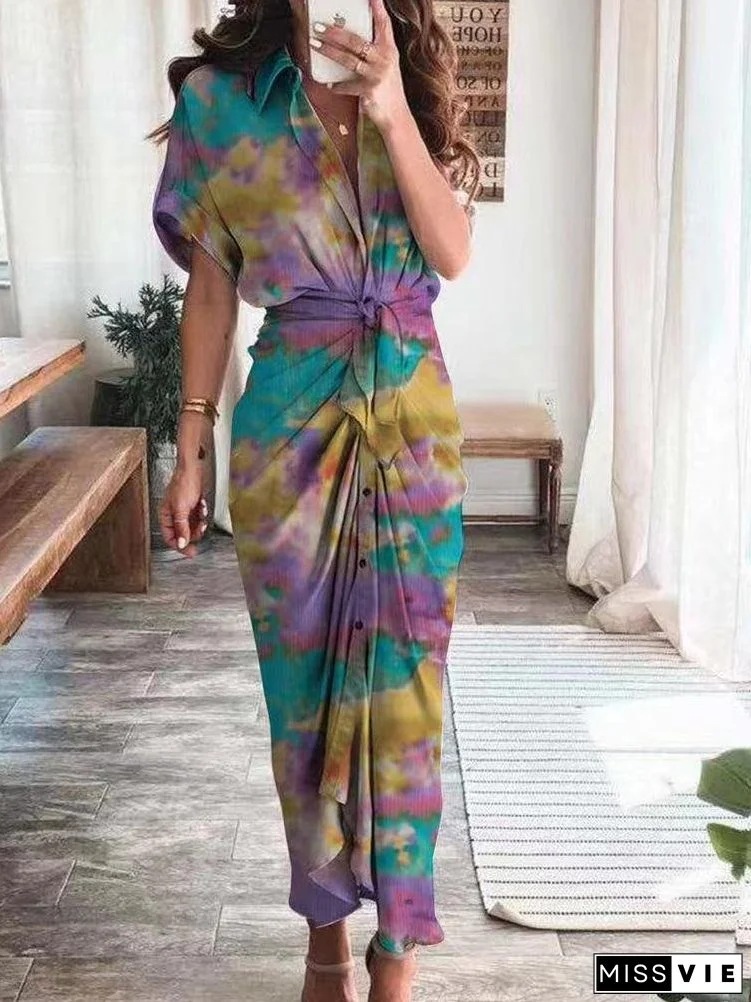 Casual Multicolor Printed Button Shirt Dress