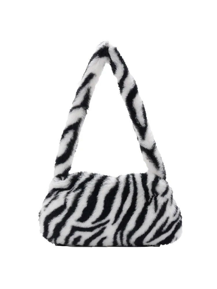 Animal Pattern Underarm Bag Women Mini Plush Shoulder Handbags Purse (4)
