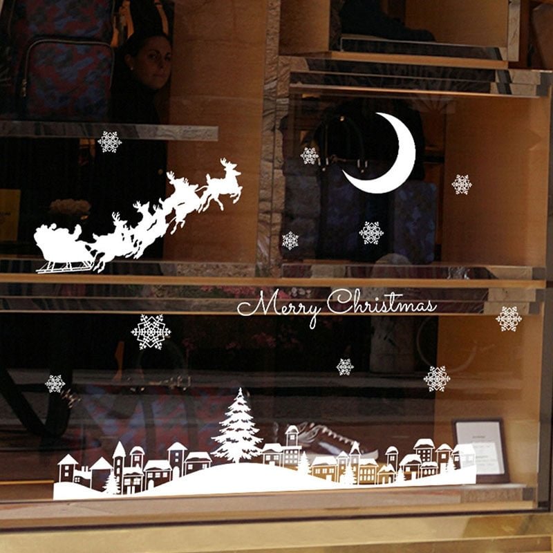 Christmas Moon Night electrostatic Stickers snowflake Elk Glass Window wall stickers Xmas Decorative Design Decor Home Decals