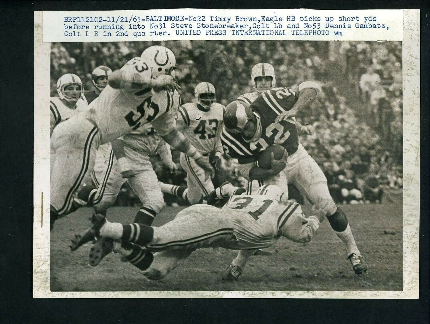 Timmy Brown Stonebreaker Gaubatz 1965 Press Photo Poster painting Balt Colts Philadelphia Eagles