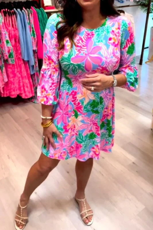 Floral Trumpet Sleeve Mini Dress