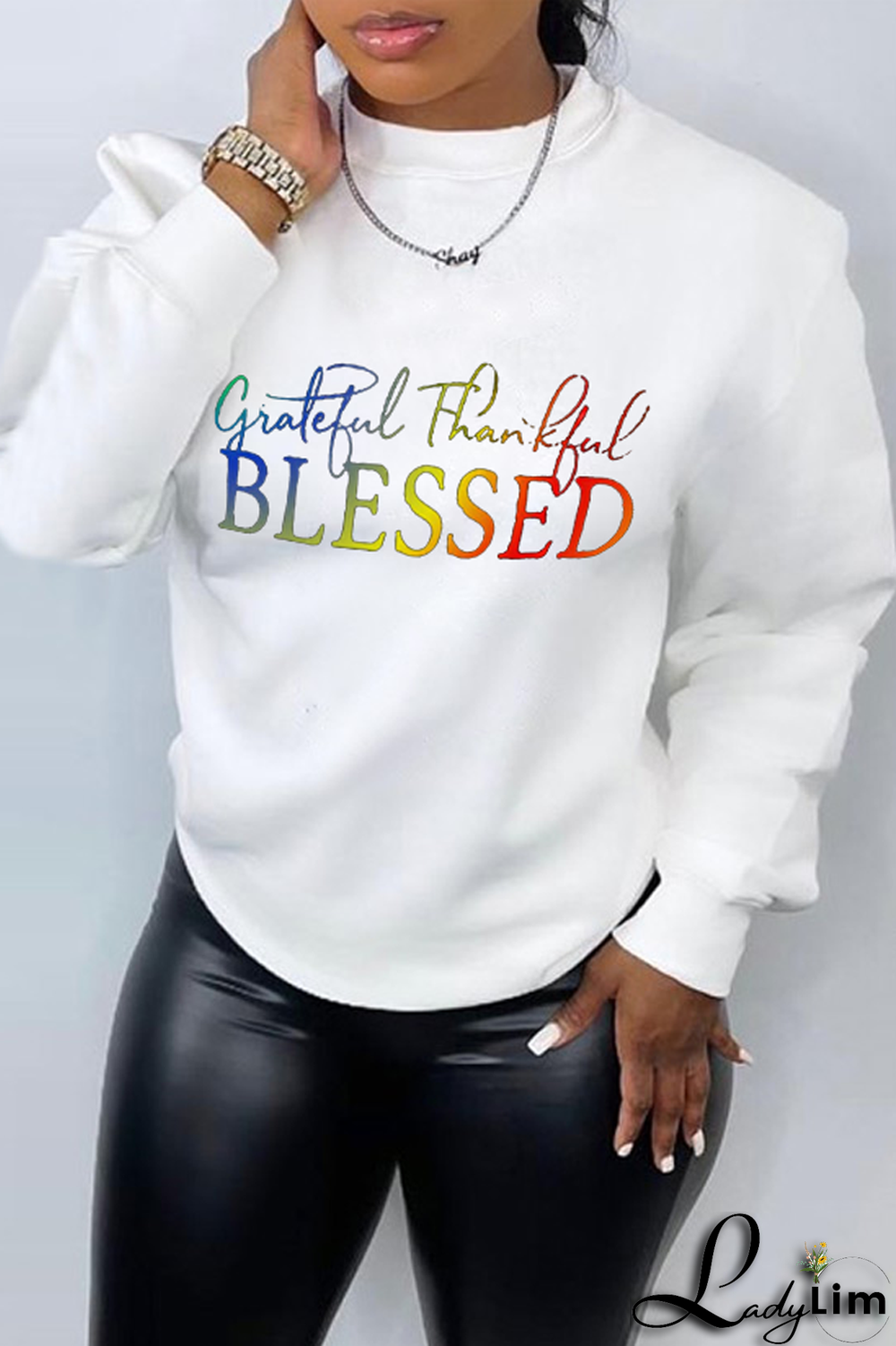 Black Fashion Street Print Letter O Neck Tops