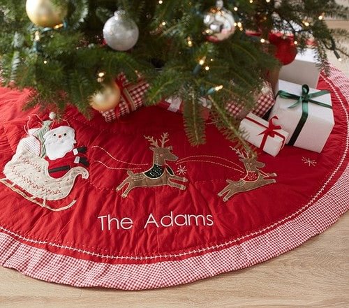 Custom Name Embroidery Christmas Tree Skirt Cotton Applique Christmas Decorative Floor Mat