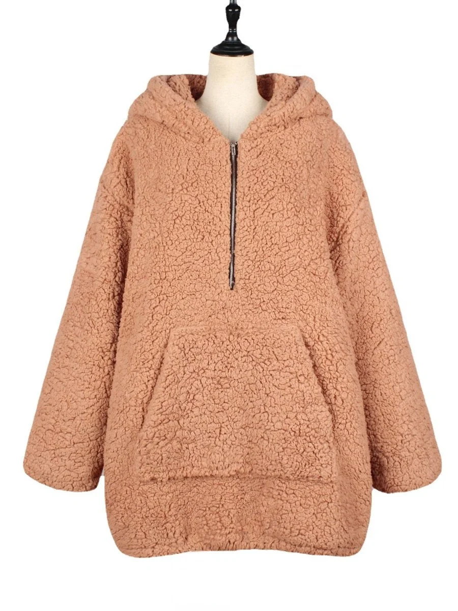 Fur Coats For Women Faux Lamb Down Pocket Plus Size Hoodies