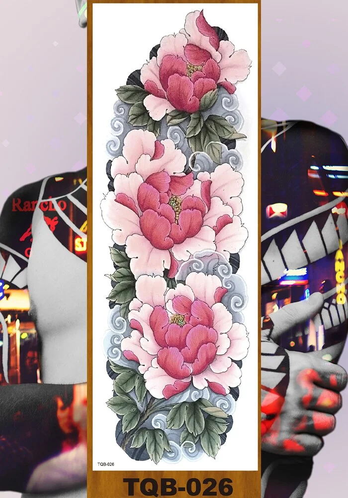 Full Arm Temporary Tattoo Sticker Man Woman Girls Body Leg Fake Tatoo Lotus Peony Rose Magnolia Flowers Totem Makeup Waterproof