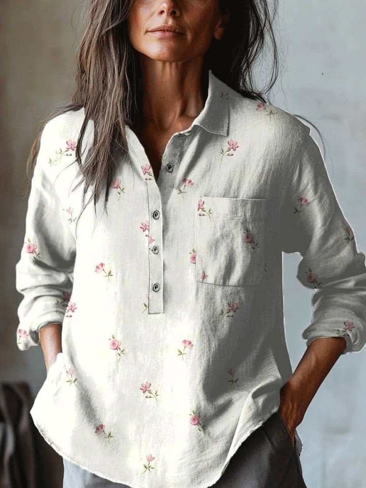 Women's  Flowers  Art Print Casual Cotton And Linen Shirt