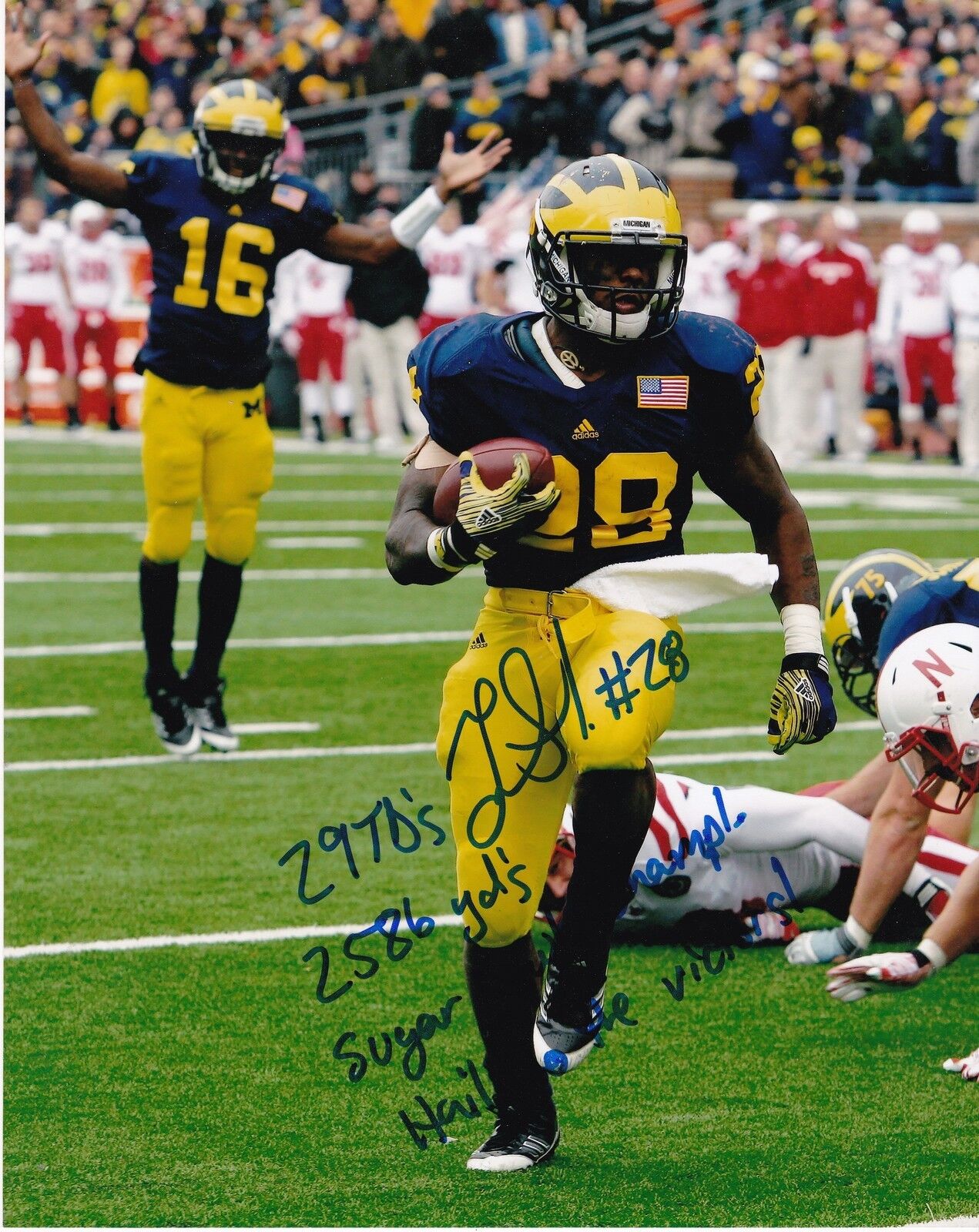 FITZGERALD TOUSSAINT MICHIGAN WOLVERINES (ALL STATS) ACTION SIGNED 8x10