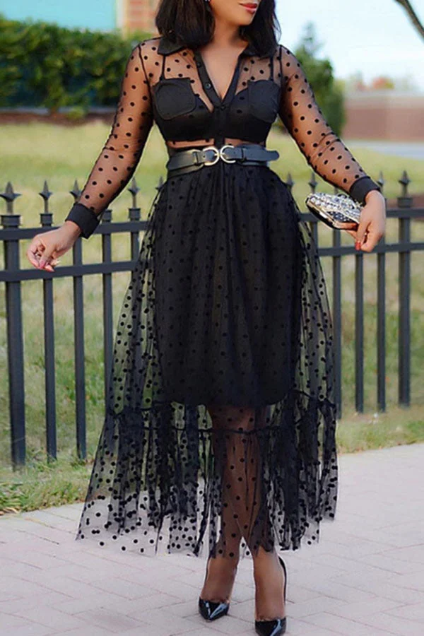 Polka Dot Dramatic See-Through Dress Suit