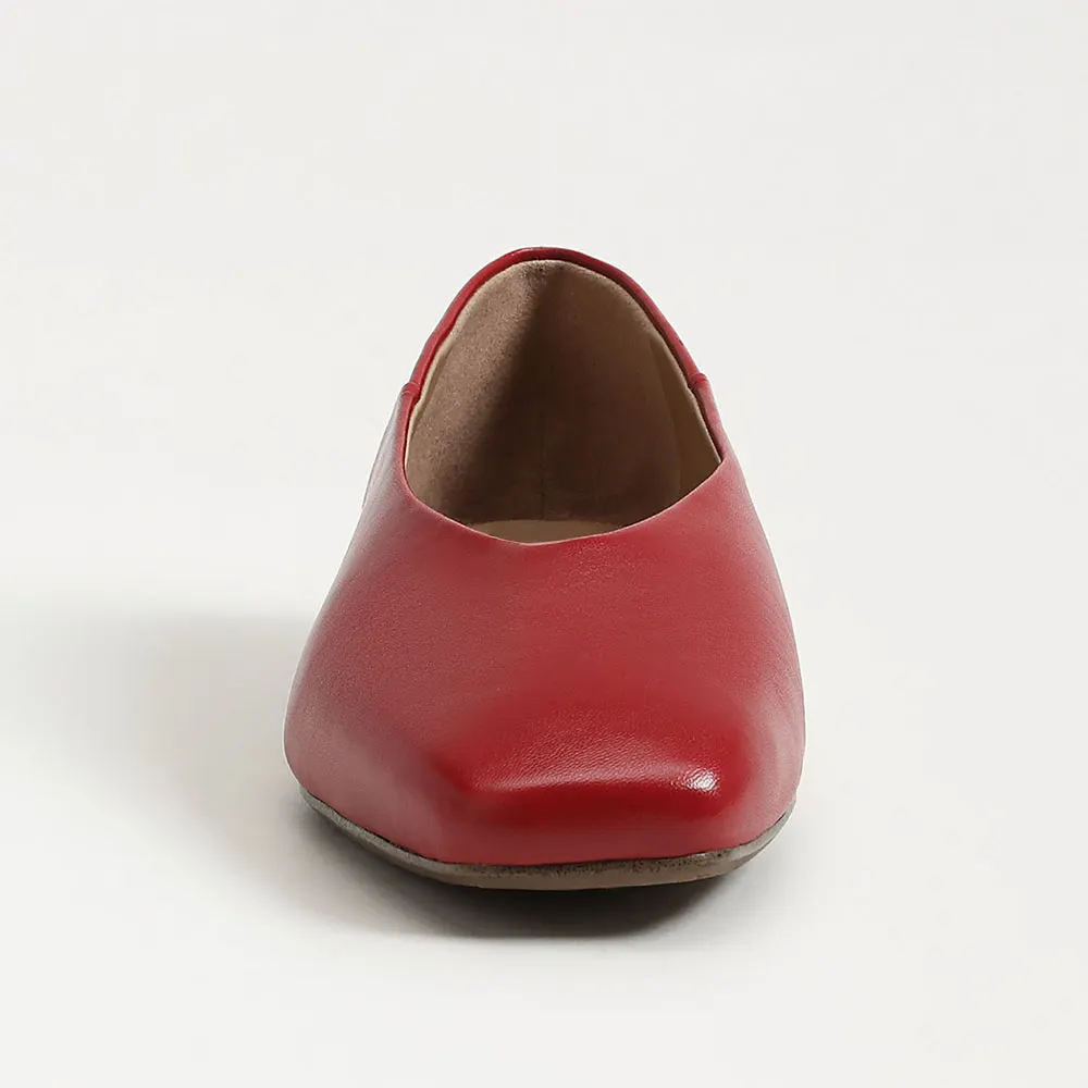 Red Vegan Leather Square Toe Slip-On Flat Shoes for Women