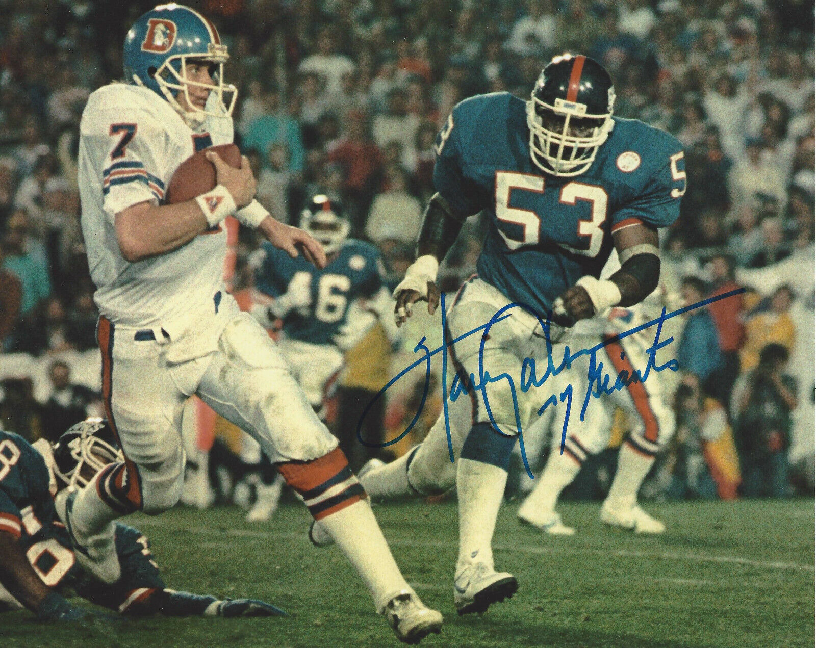 HARRY CARSON NEW YORK GIANTS LINEBACKER SIGNED AUTHENTIC 8x10 Photo Poster painting C w/COA NFL