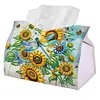 DIY Diamond Art Tissue Box Holder Sunflowers and Dragonflies PULeather Diamond Art Desktop Organizer Resin Rhinestone Storage Organizers Gem Art Home Office Decor Craft Gift for Women