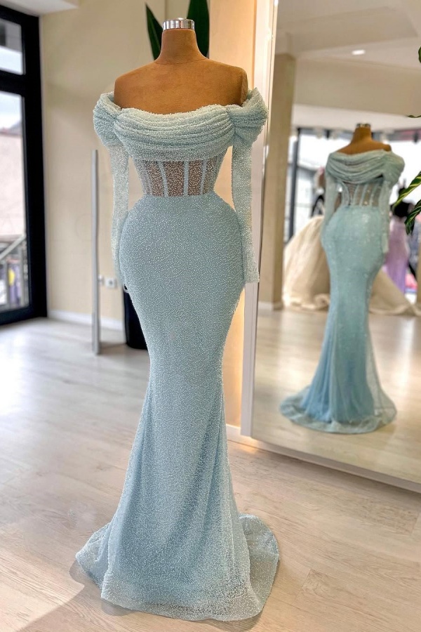 Off-The-Shoulder Light Blue Mermaid Evening Dress | ZT0402 