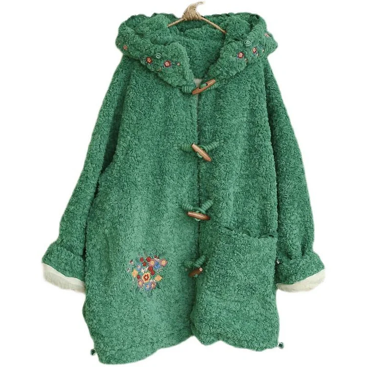 Queenfunky cottagecore style Cute Oversized Fit Embroidered Fleece Jacket QueenFunky