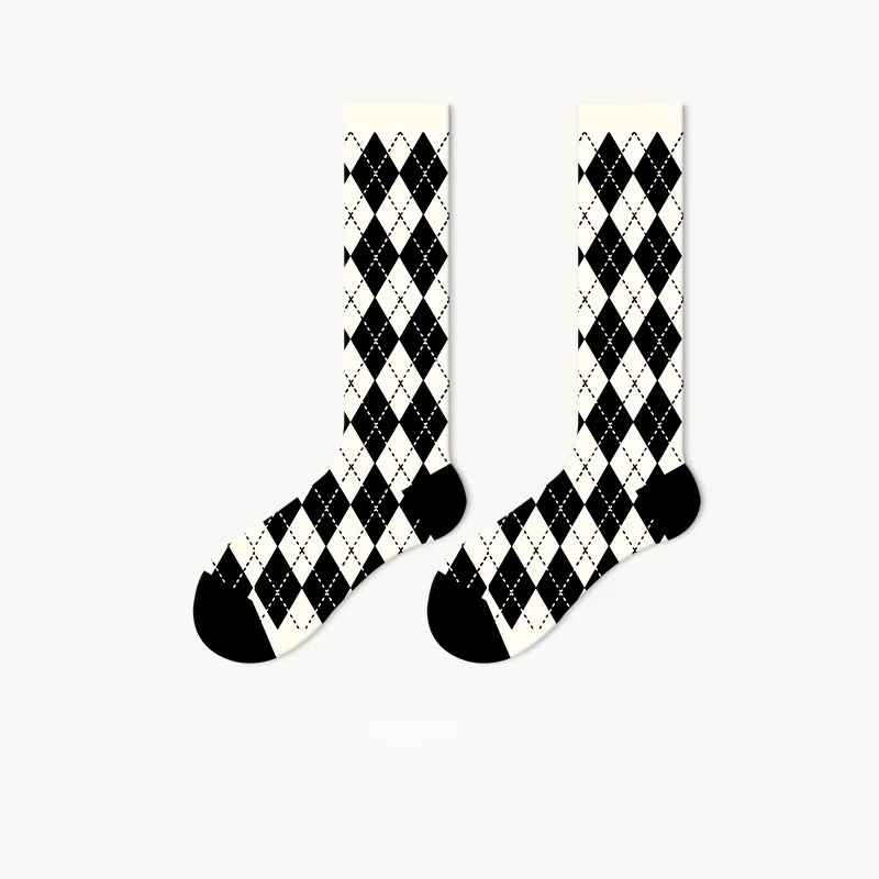 Summer Thin Vintage Diamond Pattern Calf Socks