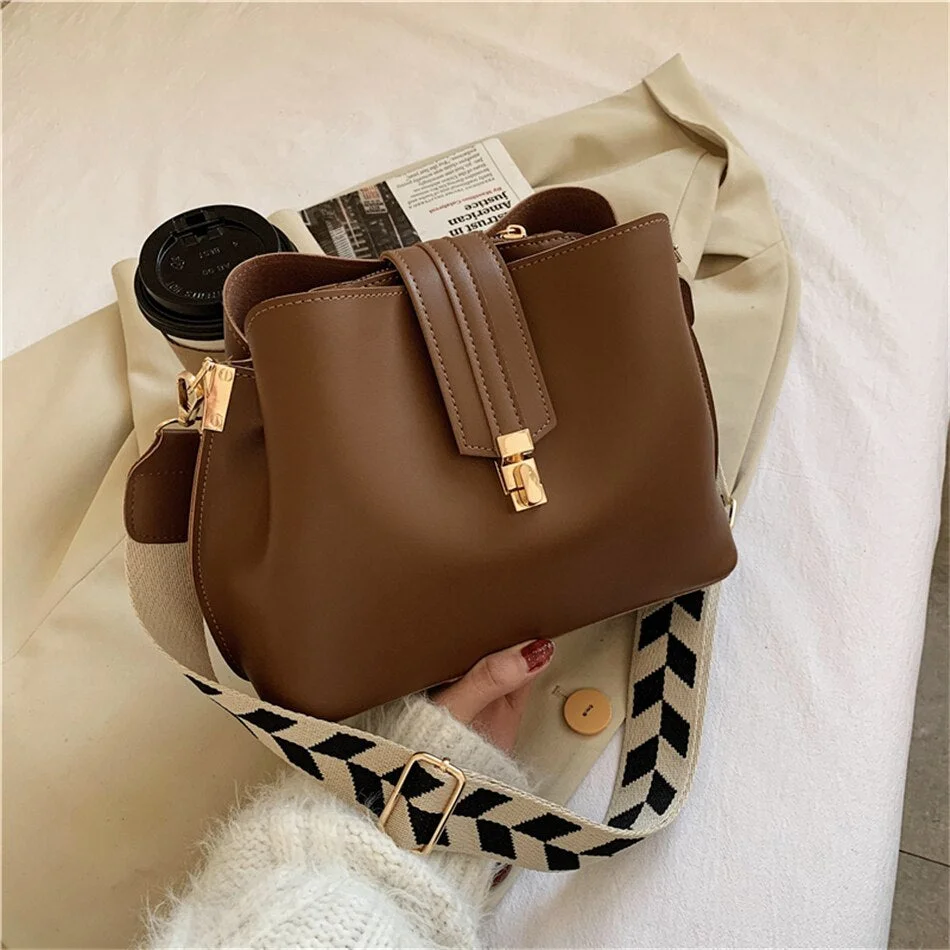 Vintage Simple Small PU Leather Bucket Crossbody Bags for Women 2022 Designer Fashion Lady Luxury Black Shoulder Handbags Totes