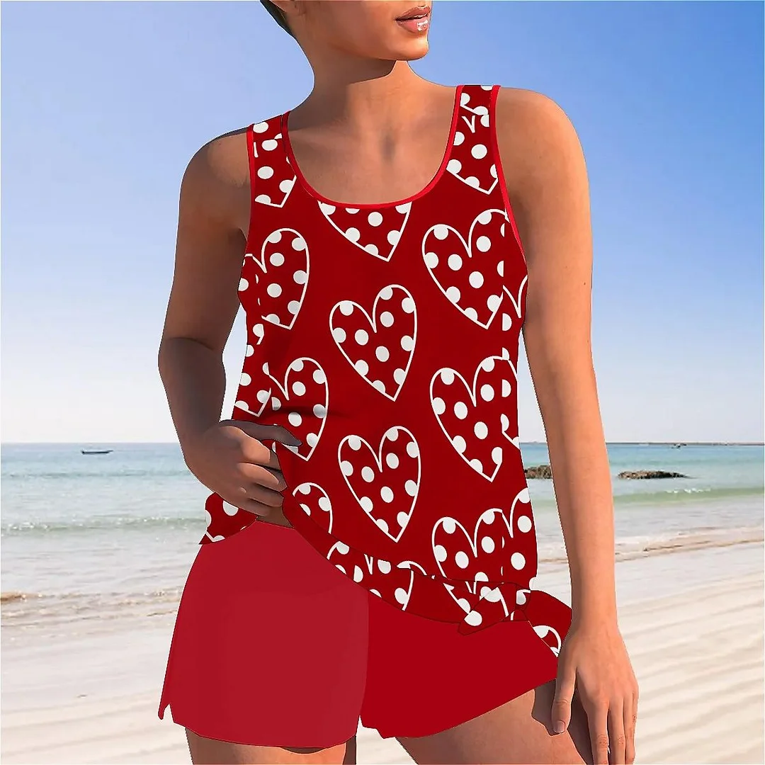 Bowknot Heart,Love,Valentine's Day Mid Waisted Tankini Set - Plus Size Available