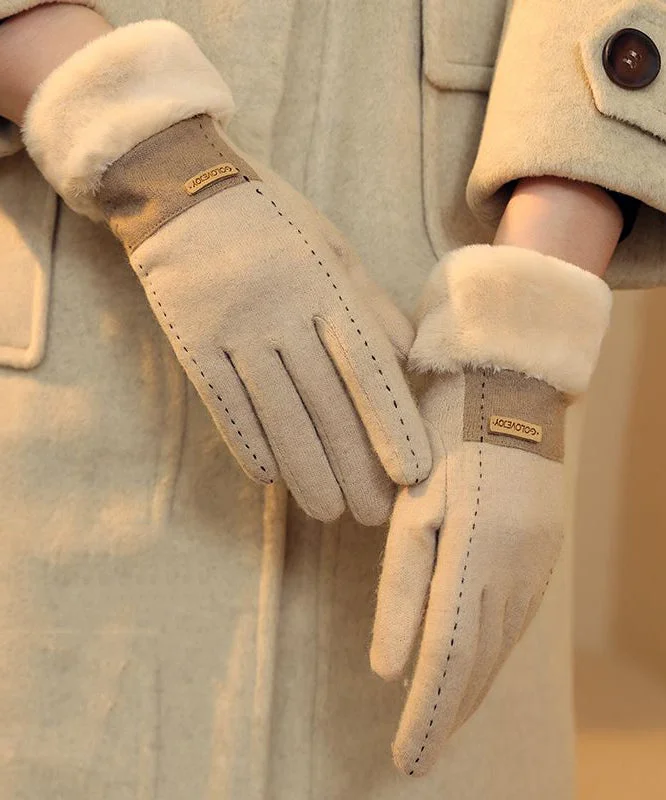 New Khaki Thick Warm Woolen Gloves Winter