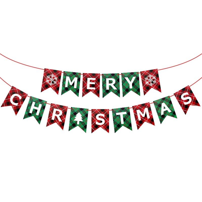 Merry Christmas Paper Banner Garland Xmas Decorations for Home Santa Ornament Hanging Flag 2022 Navidad New Year Party Supplies