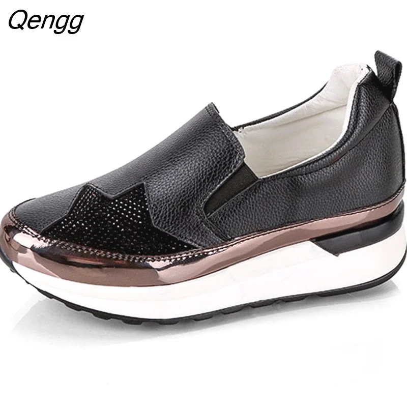 Qengg Comfort Creepers Bling Loafers Silver Platform Shoes Woman Slip On Swing Women Flats Shoes Zapatos De Mujer 328-0