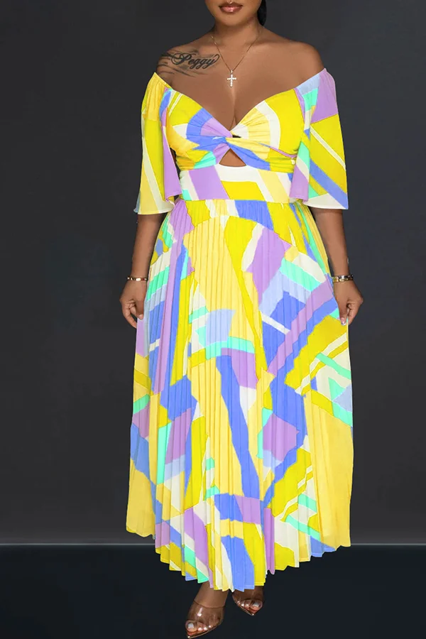 Stylish Twist Front Colorblock Maxi Dress