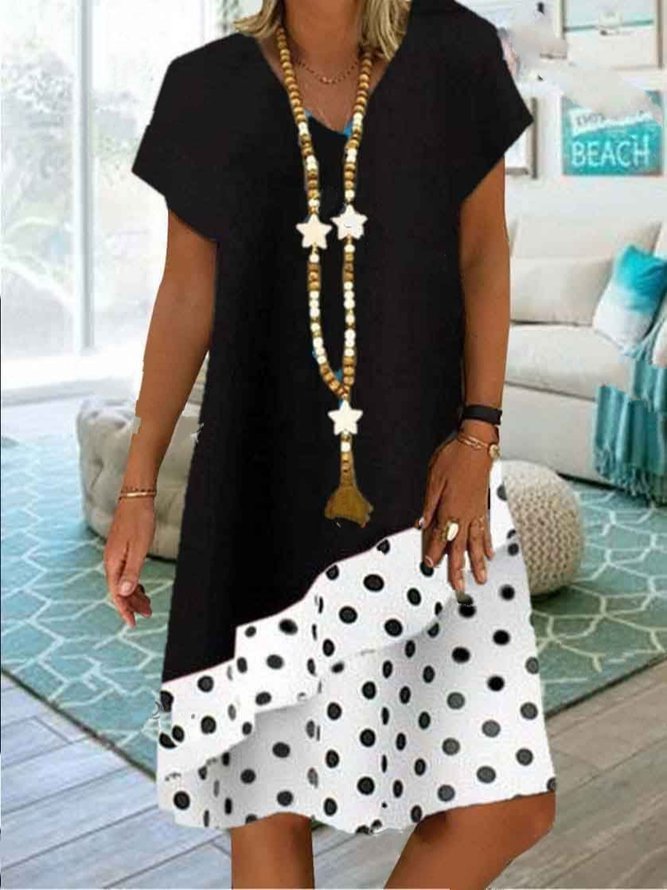 Short Sleeve Printed Casual Polka Dots Dresses