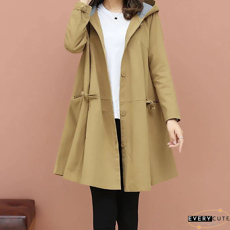 Women's Trench Coat Long Coat Winter Warm Hooded Coat Windproof Warm Overcoat Fall Warm Casual Jacket Long Sleeve Dark Grey Black Khaki
