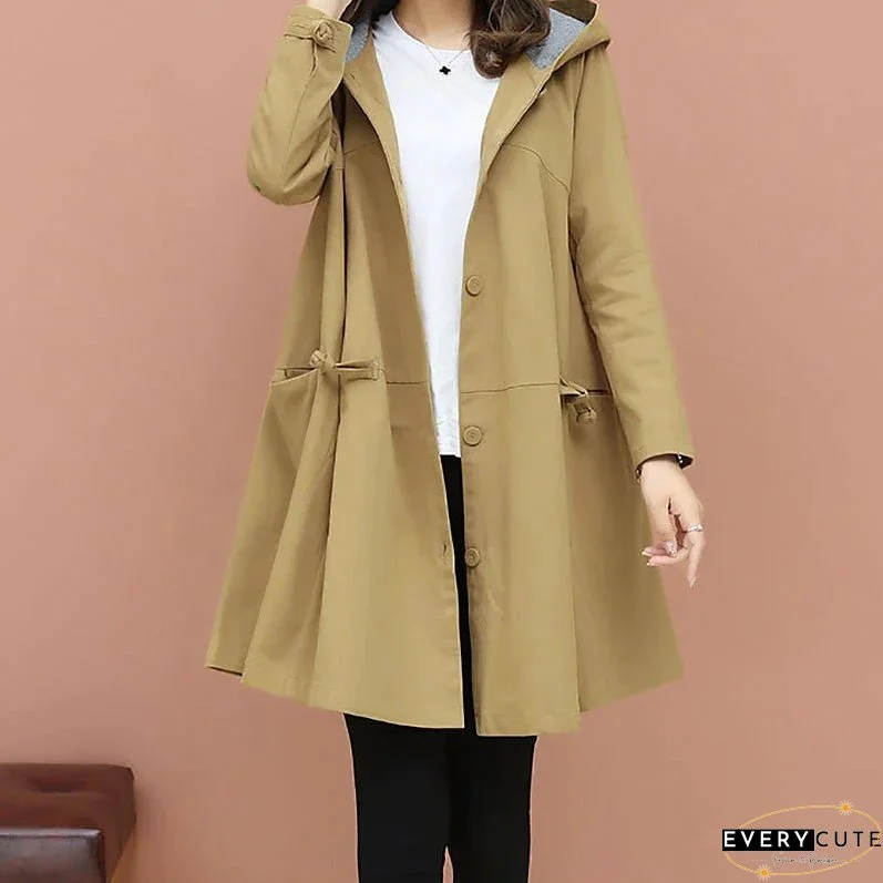 Women's Trench Coat Long Coat Winter Warm Hooded Coat Windproof Warm Overcoat Fall Warm Casual Jacket Long Sleeve Dark Grey Black Khaki