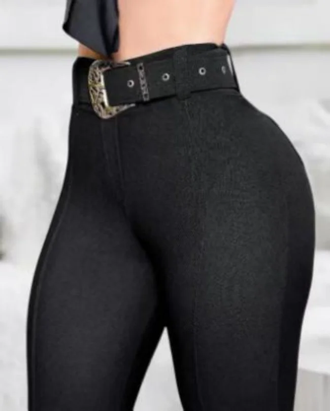 Ueong Black Tight High-Stretch Trousers And Women's Trousers With Belts In Stock