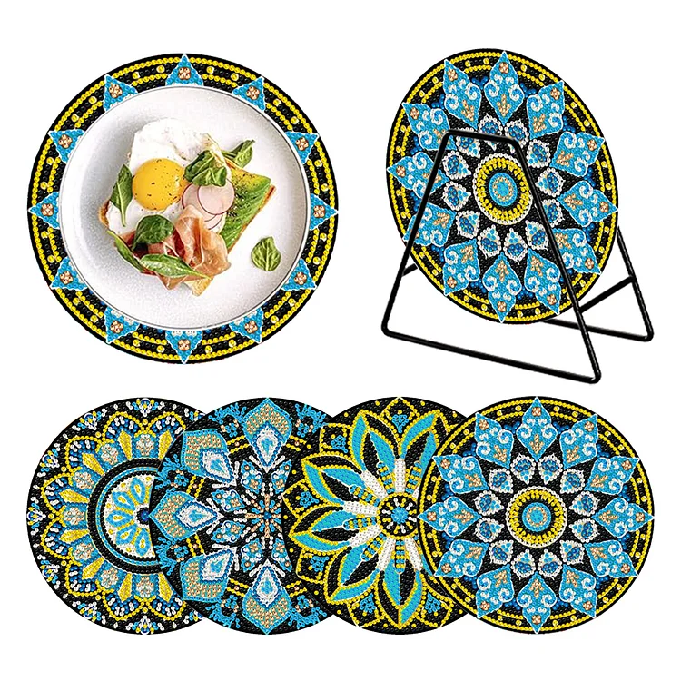 4 PCS Acrylic Mandala Diamond Painted Placemat Eco-Friendly Placemat with Holder