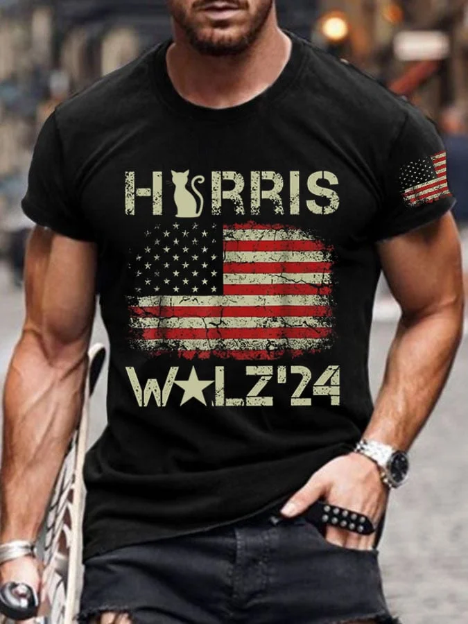 Men's American Flag Print Crew Neck T-Shirt socialshop