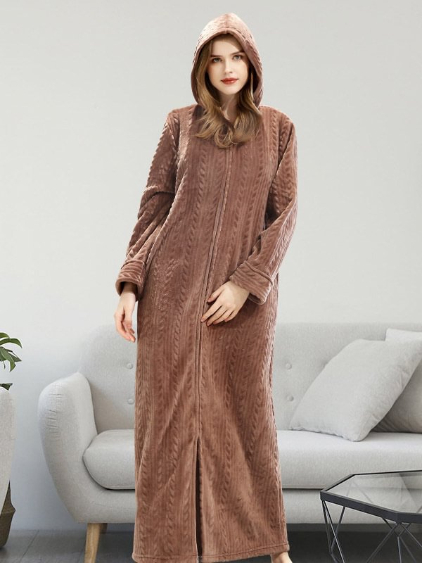 Comfortable Hooded Zipper Warm Pajama Robe
