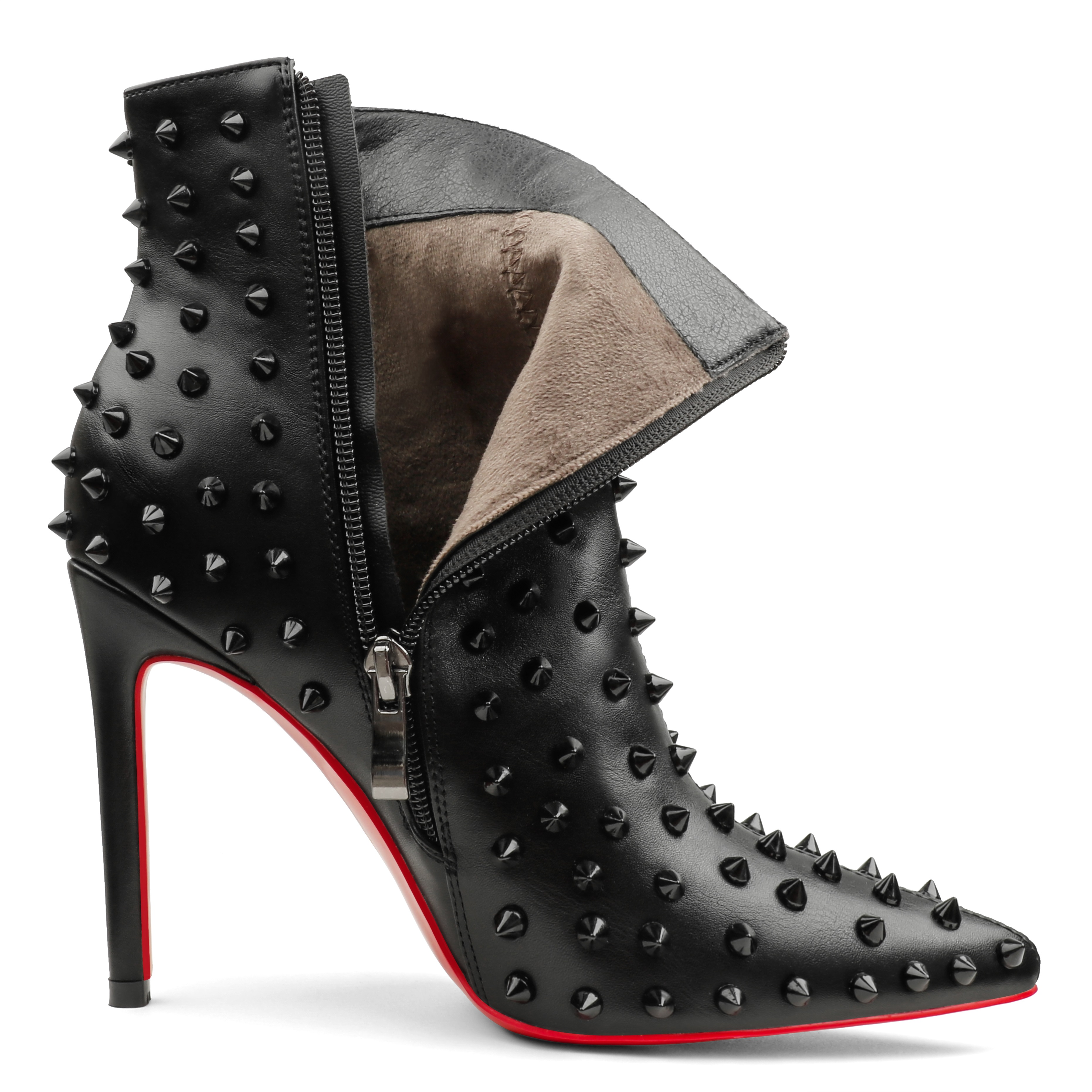 100mm/120mm Women's Ankle Boots with Rivets Closed Pointed Toe Stilettos Red Bottom Boots-vocosishoes