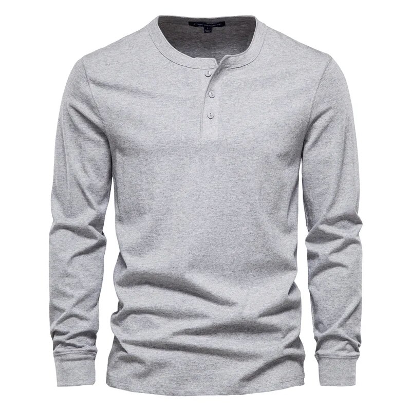 Men's Quality Henley Collar Long Sleeve T-Shirt 100% Cotton | ARKGET