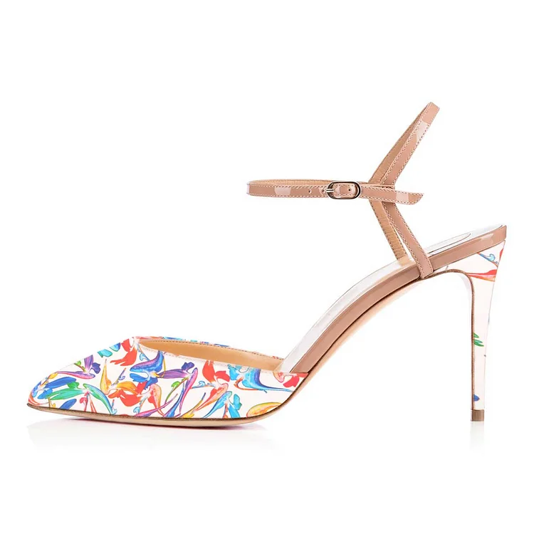 White Floral Pointed Stiletto Sandals Vdcoo