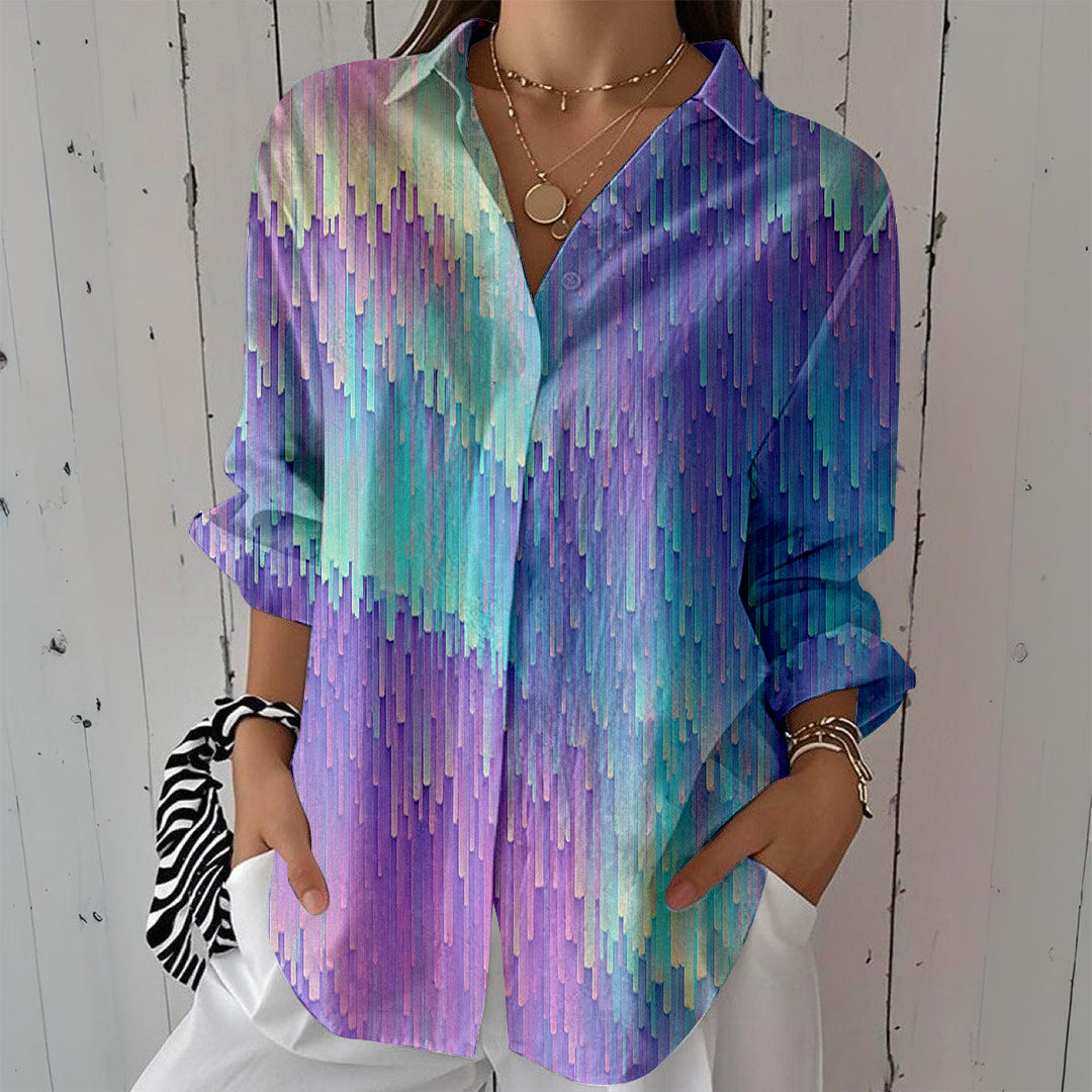 Women Long Sleeve V-neck Graphic Floral Printed Top
