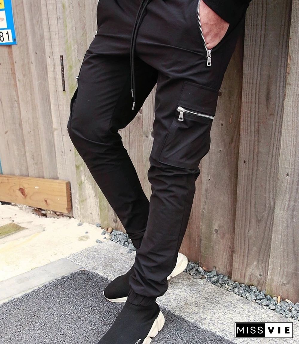 Sports And Leisure Zipper Multi-Pocket Trousers Men's Fitness Running Training Pants