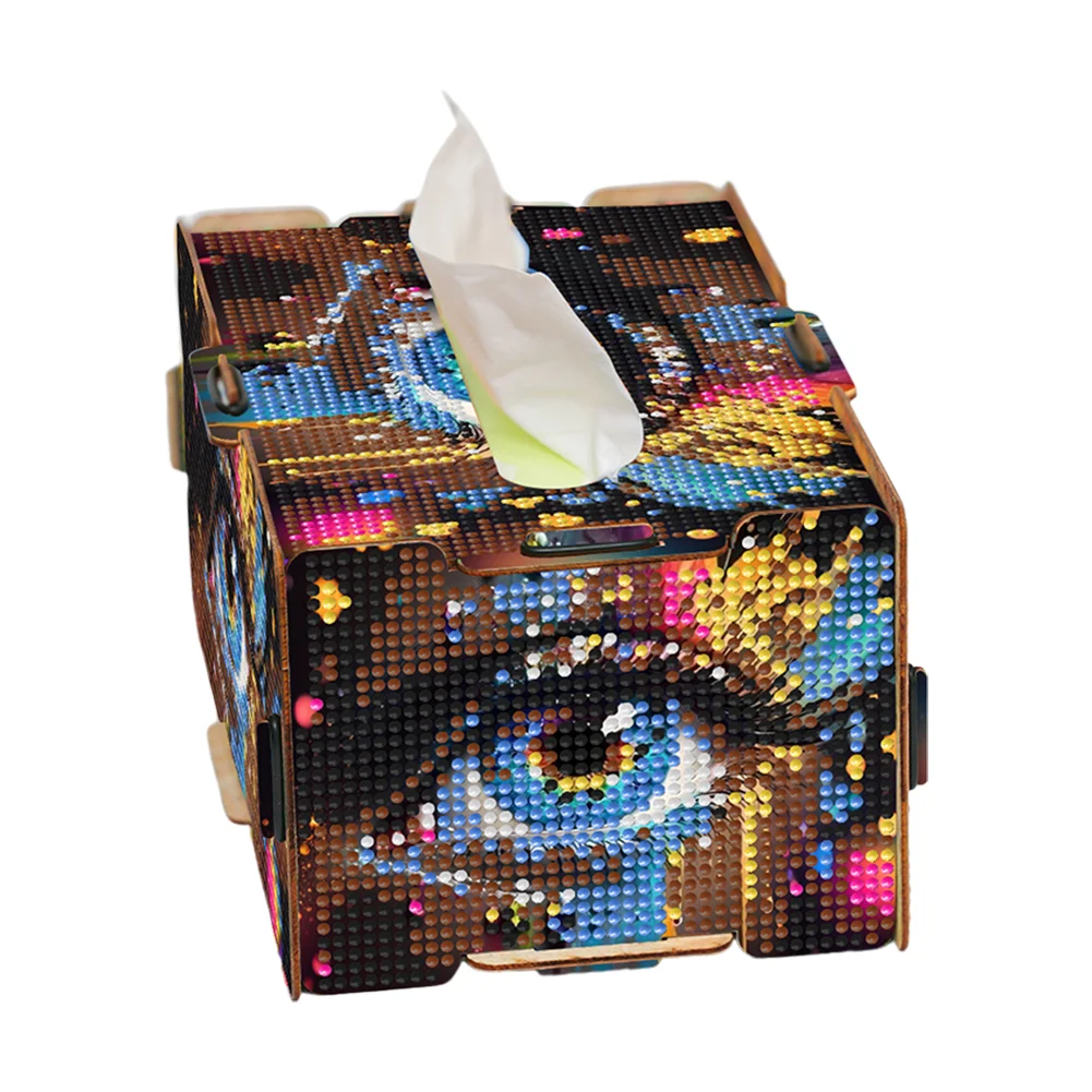Colored Eyes Diamond Painting Tissue Box Wooden Diamond Art Tissue Storage Box