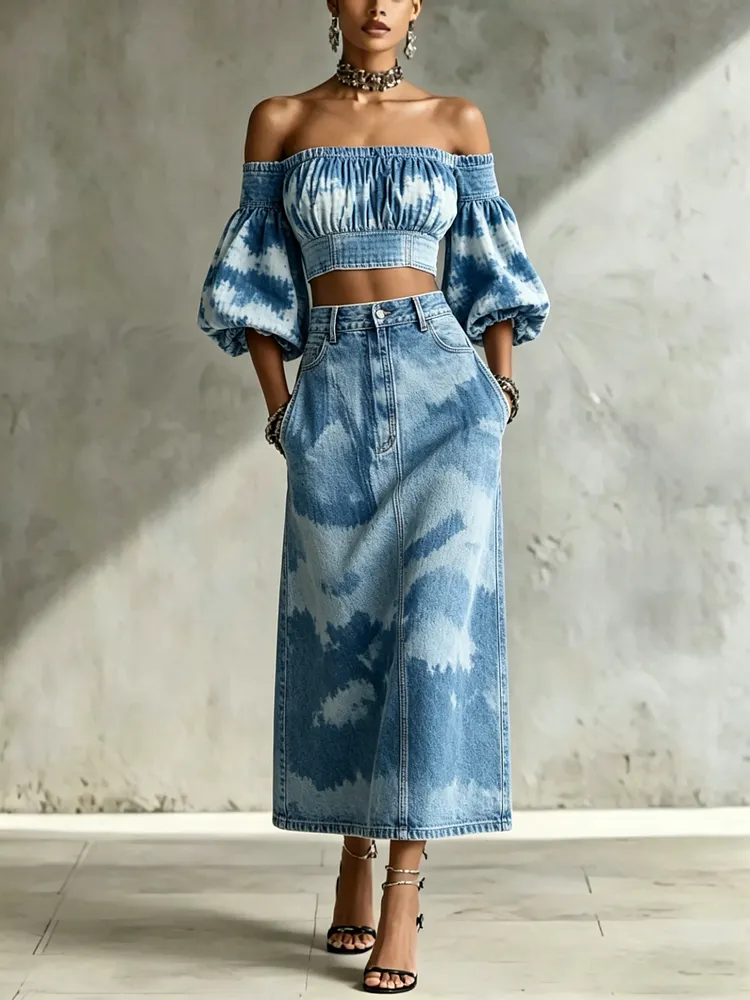 Women's Elegant Off-Shoulder Print Two-piece Set